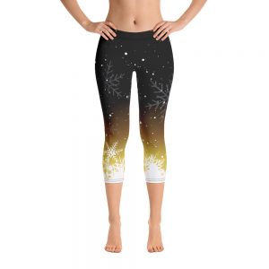 Black Gold Snowflake Capri Leggings