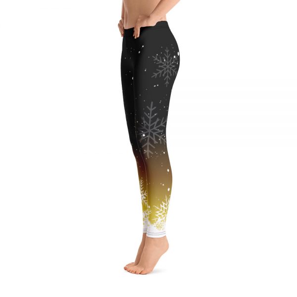 Black Gold Snowflake Yoga Leggings - Image 3
