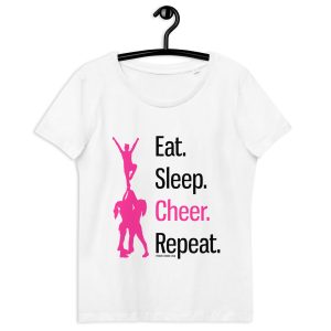 Eat. Sleep. Cheer. Repeat. Women's fitted eco tee